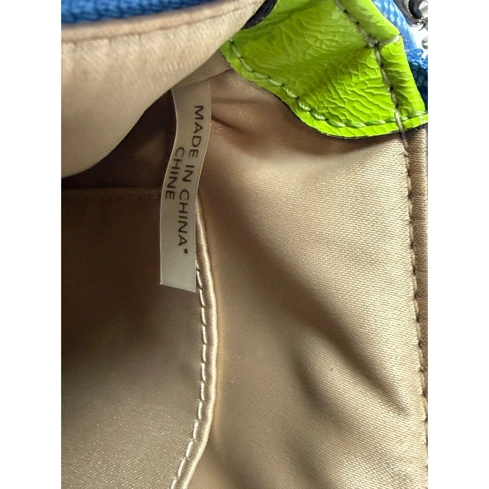 Coach Signature Blue Monogram Crossbody Bag Lime Green Stripe